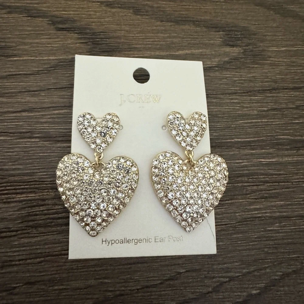 NWT J Crew Pave Heart Statement Earrings 💕